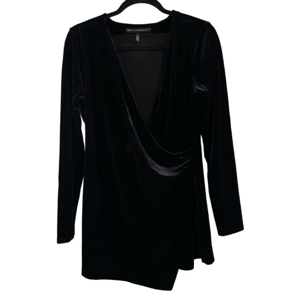 White House Black Market Black Velvet Long Sleeve Cross Front Tunic size Medium - Picture 2 of 5